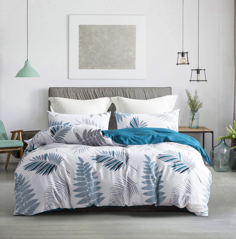 SLEEPBELLA Duvet Cover Twin, 600 Thread Count Cotton Leaf Botanical Pattern Print Reversible Comforter Cover Set (Twin, Teal Blue-Leaf) - Image 2